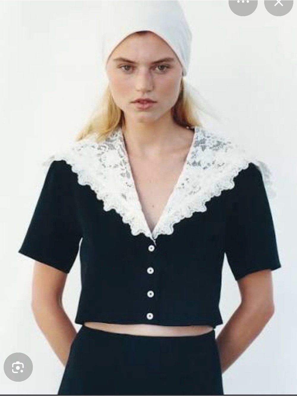 HELSA The Sailor Shirt With Lace Collar in Black NWT